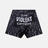 BLACK PAISLEY FIGHT SHORTS