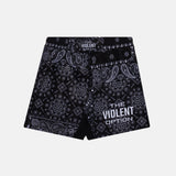 BLACK PAISLEY FIGHT SHORTS